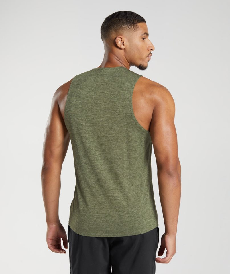 Men's Gymshark Arrival Slim Marl Tanks Olive | NZ 7LNQVT